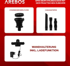 AREBOS Akku Staubsauger, 2-in-1 Hand- Und Bodenstaubsauger, 2 Leistungsstarke Saugmodi, Beutellos, Kabellos Bis Zu 55 Minuten, Mit Wandladestation, Schwarz -Rowenta || Bosch Verkäufe 02bfffecd75f04907a04e45ba97a924d