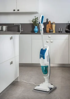 Rowenta Bodendampfreiniger Clean & Steam Revolution RY7757 | 2 In 1 Reingung | Verdampfer Für ätherische Öle | Alle Bodenarten | Anti-Kalk-Kartusche | Weiß/Blau -Rowenta || Bosch Verkäufe 09ea140ee98abd075d72410c481c4283