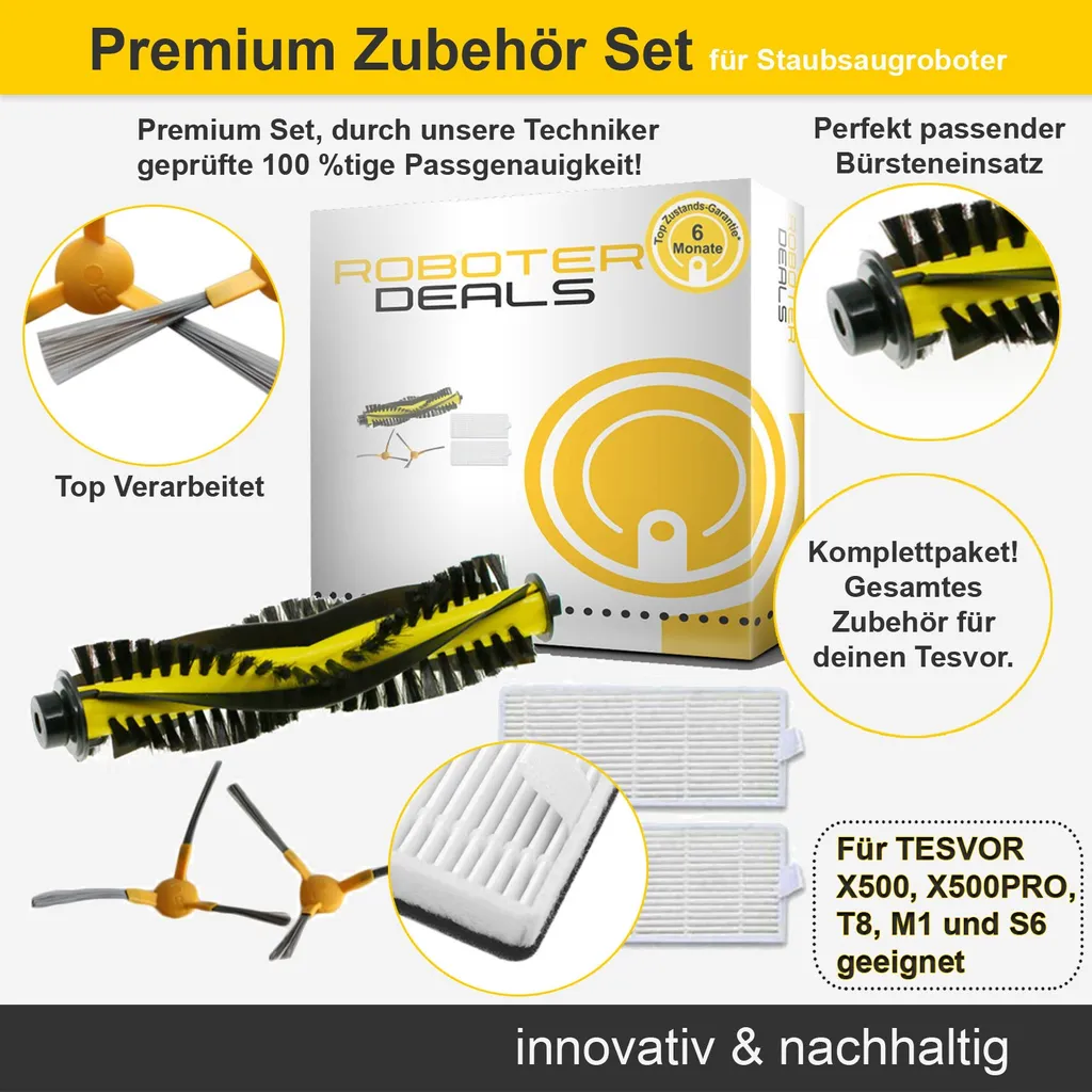 Zubehör Set Für Tesvor X500, X500Pro, T8, M1, S6 (2x Seitenbürsten, 1x Hauptbürste, 2x Filter) 2 Zubehör Set Für Tesvor X500, X500Pro, T8, M1, S6 (2x Seitenbürsten, 1x Hauptbürste, 2x Filter) – Bild 2