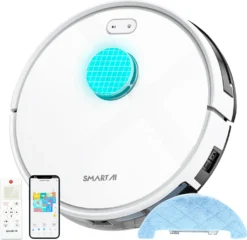 2022 SmartAI S9 Saugroboter Staubsauger Robot Wischroboter Automatisch APP Fernbedienung 4000PA Roboterstaubsauger Vacuum Reinigung Weiß