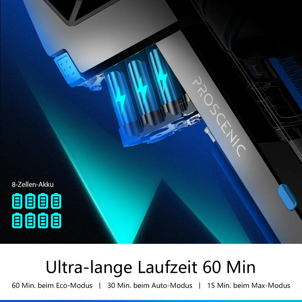 Proscenic P11 Smart Akku Staubsauger, Kabelloser Staubsauger, 30k Pa Starke Leistung, 60 Min. Laufzeit, Smart App Display 2 Proscenic P11 Smart Akku Staubsauger, Kabelloser Staubsauger, 30k Pa Starke Leistung, 60 Min. Laufzeit, Smart App Display – Bild 2