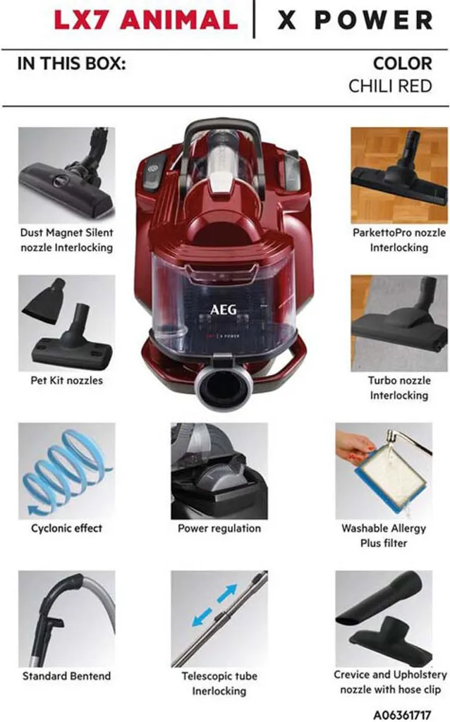 AEG Bodenstaubsauger LX7-2-CR-A Beutellos 650 Watt 72 DB Allergy Plus Filter Rot 2 AEG Bodenstaubsauger LX7-2-CR-A Beutellos 650 Watt 72 DB Allergy Plus Filter Rot – Bild 2