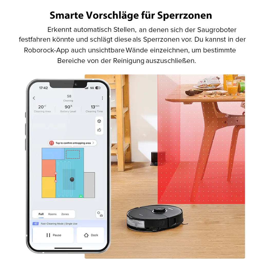 Roborock S8 Staubsauger Roboter Saugroboter 6000 Pa DuoRoller-Bürste VibraRise Wischen 3D-Mapping Reactive 3D-Hindernisumgehung (Schwarz) Mit 2pcs Mopp 9 Roborock S8 Staubsauger Roboter Saugroboter 6000 Pa DuoRoller-Bürste VibraRise Wischen 3D-Mapping Reactive 3D-Hindernisumgehung (Schwarz) Mit 2pcs Mopp – Bild 9