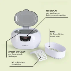 MAXXMEE Ultraschall Reinigungsgerät - 18 Reinigungszeiten - Grau/weiß Ultraschall Reinigungsgerät 600 Ml Timer Display Uhren Schmuck Brillen MAXXMEE -Rowenta || Bosch Verkäufe 5c6131f71d284d5b4c0a8b73a8881060