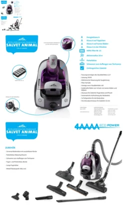 Bodenstaubsauger Ohne Beutel ETA Salvet Animal Artikel-Nr.: ETA151390000 Beutelloser Staubsauger ETA Salvet Animal Mit Dem ECO Motor, Extrem Wirksame Filtrierung Und Reiches Zubehör. -Rowenta || Bosch Verkäufe 6fe67ed18b1a538887f346f0b10c6485