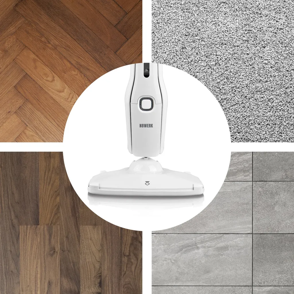N8WERK Dampfbesen Moonlight White Edition Dampfbesen Dampfreiniger Fliesen Dampf Steam Teppich Hygiene Reiniger 1300W Mopp 2 N8WERK Dampfbesen Moonlight White Edition Dampfbesen Dampfreiniger Fliesen Dampf Steam Teppich Hygiene Reiniger 1300W Mopp – Bild 2