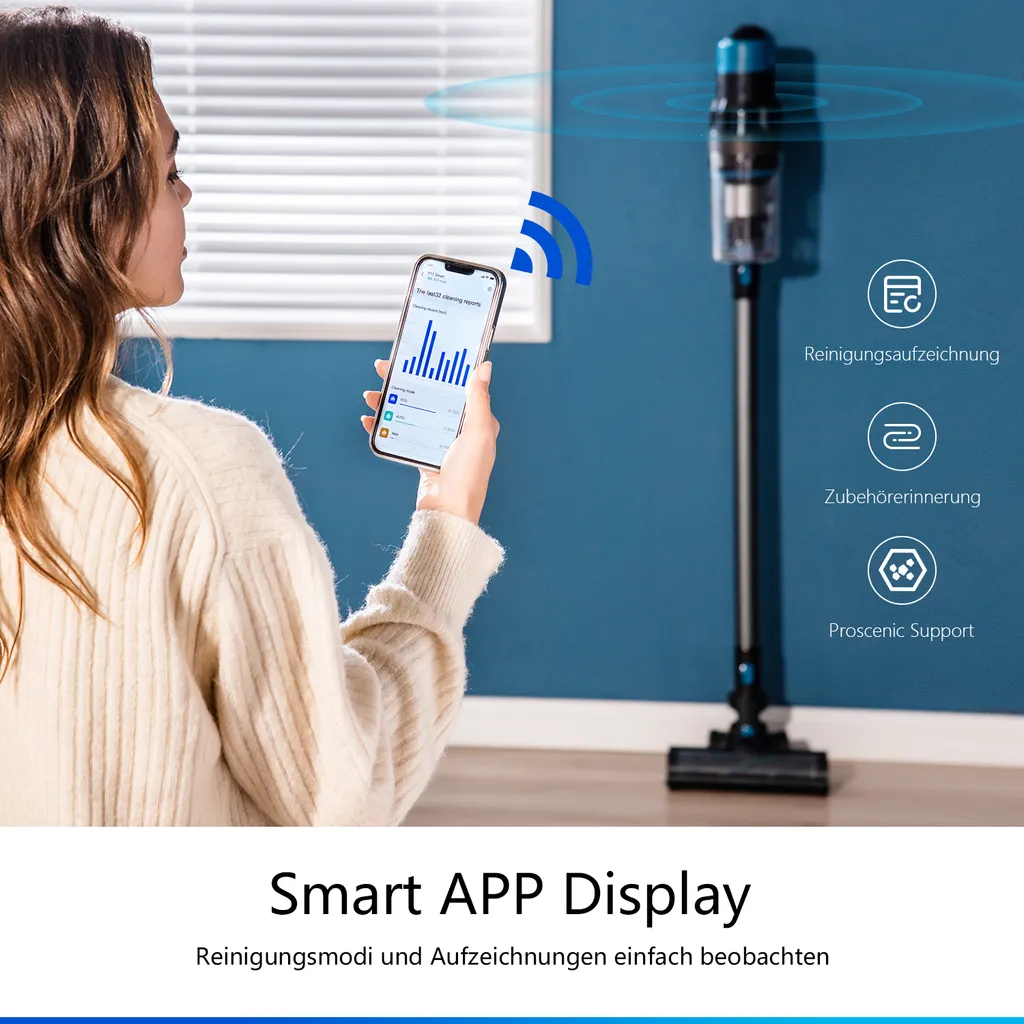 Proscenic P11 Smart Akku Staubsauger, Kabelloser Staubsauger, 30k Pa Starke Leistung, 60 Min. Laufzeit, Smart App Display 4 Proscenic P11 Smart Akku Staubsauger, Kabelloser Staubsauger, 30k Pa Starke Leistung, 60 Min. Laufzeit, Smart App Display – Bild 4