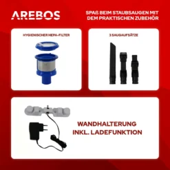 AREBOS Akku Staubsauger, 2-in-1 Hand- Und Bodenstaubsauger, 2 Leistungsstarke Saugmodi, Beutellos, Kabellos Bis Zu 55 Minuten, Mit Wandladestation, Weiß -Rowenta || Bosch Verkäufe 9a9529cfcec03bfac4f33585a8c94dcf