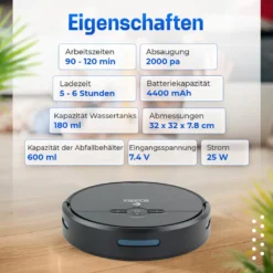 Anodex - Staubsauger Roboter - Mit Wischfunktion - Mit Ladestation - Staubsauger Roboter - 3 In 1 - Mattschwarz -Rowenta || Bosch Verkäufe b74ec740649f2a7a421611d1c425f7fa