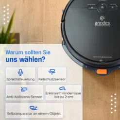 Anodex - Staubsauger Roboter - Mit Wischfunktion - Mit Ladestation - Staubsauger Roboter - 3 In 1 - Mattschwarz -Rowenta || Bosch Verkäufe b90c7b8293c28f845cc89d7880db52d5