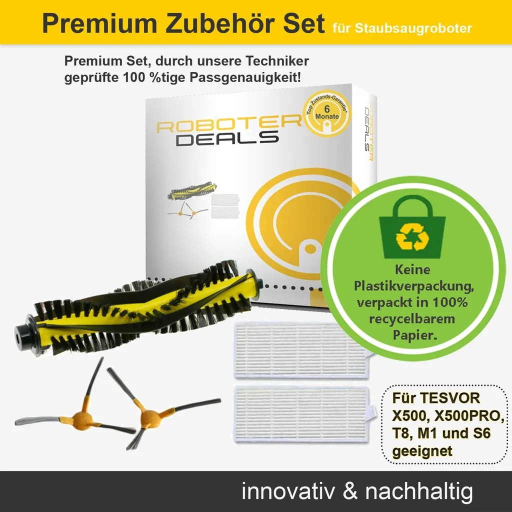 Zubehör Set Für Tesvor X500, X500Pro, T8, M1, S6 (2x Seitenbürsten, 1x Hauptbürste, 2x Filter) 3 Zubehör Set Für Tesvor X500, X500Pro, T8, M1, S6 (2x Seitenbürsten, 1x Hauptbürste, 2x Filter) – Bild 3