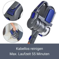 Juskys 2in1 Handstaubsauger & Akku Staubsauger - Beutellos & Kabellos – Bis 55 Min Laufzeit - Lithium-Ionen Akku, Wandhalterung & Ladestation – Blau -Rowenta || Bosch Verkäufe dea07cc0d9fc8f765cda7c19df506c82