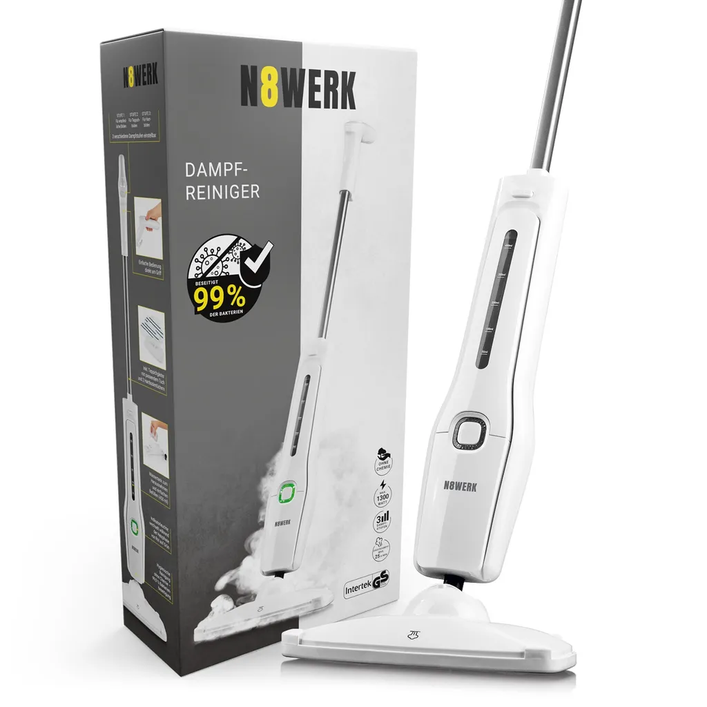 N8WERK Dampfbesen Moonlight White Edition Dampfbesen Dampfreiniger Fliesen Dampf Steam Teppich Hygiene Reiniger 1300W Mopp 7 N8WERK Dampfbesen Moonlight White Edition Dampfbesen Dampfreiniger Fliesen Dampf Steam Teppich Hygiene Reiniger 1300W Mopp – Bild 7