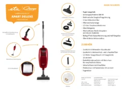 Omega APART DELUXE, Stielstaubsauger ETA243490040, 800 Watt, Mit Beutel, Turbo- Und Parkettbürste, Umschaltbare Bodendüse, Polster- Und Fugendüse -Rowenta || Bosch Verkäufe ee0700eda538f4f1ba8743bdabedd842